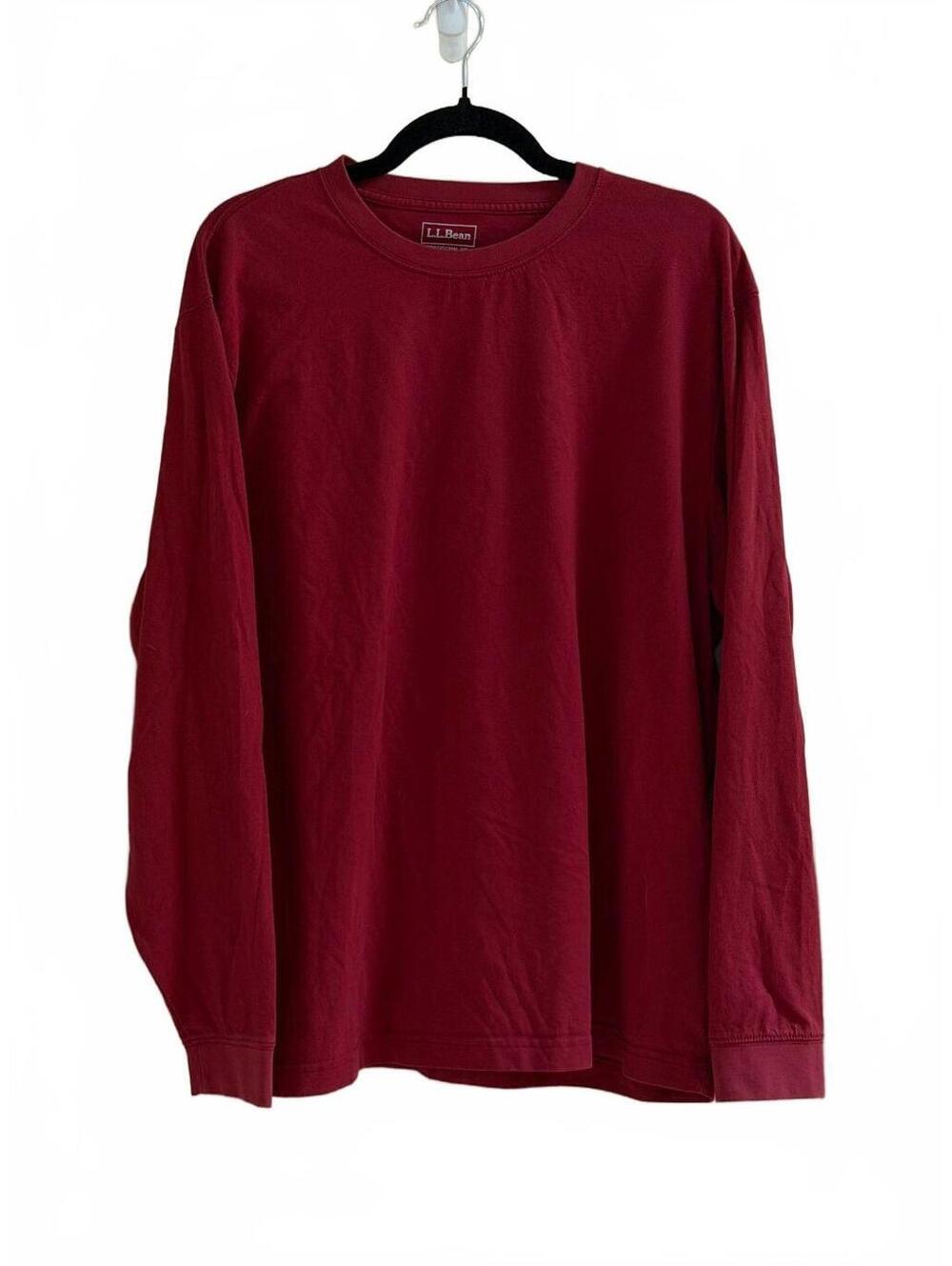L.L. Bean Men's Long Sleeve Crewneck T-Shirt Size Large Dark Red Burgundy